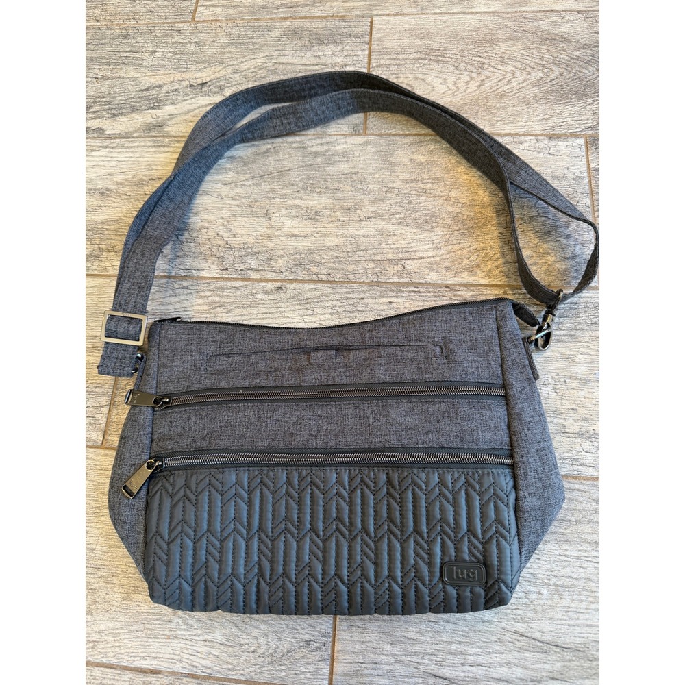 Lug Slider Crossbody Bag Chevron Grey Quilted Zip‎ Travel Shoulder Purse Tote
